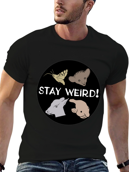 Camiseta Negra Stay Weird con Diseño Animal Divertido