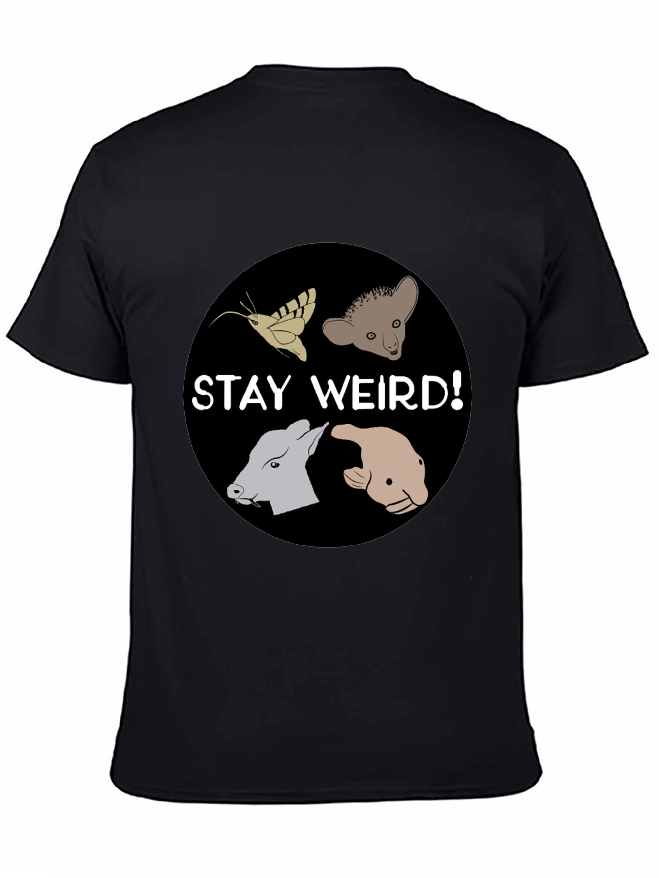Camiseta Negra Stay Weird con Diseño Animal Divertido