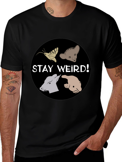 Camiseta Negra Stay Weird con Diseño Animal Divertido