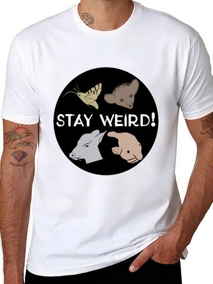 Camiseta Negra Stay Weird con Diseño Animal Divertido