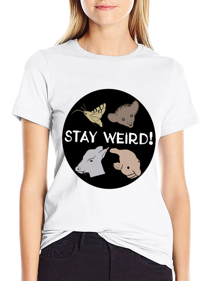 Camiseta Negra Stay Weird con Diseño Animal Divertido