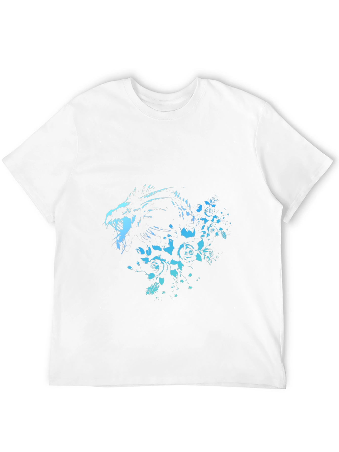 Camiseta Negra con Diseño de Dragón y Rosas Azuladas