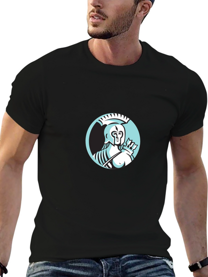 Camiseta Negra Hombre Diseño Guerrero Griego