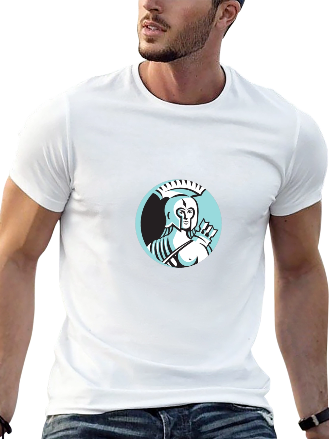 Camiseta Negra Hombre Diseño Guerrero Griego