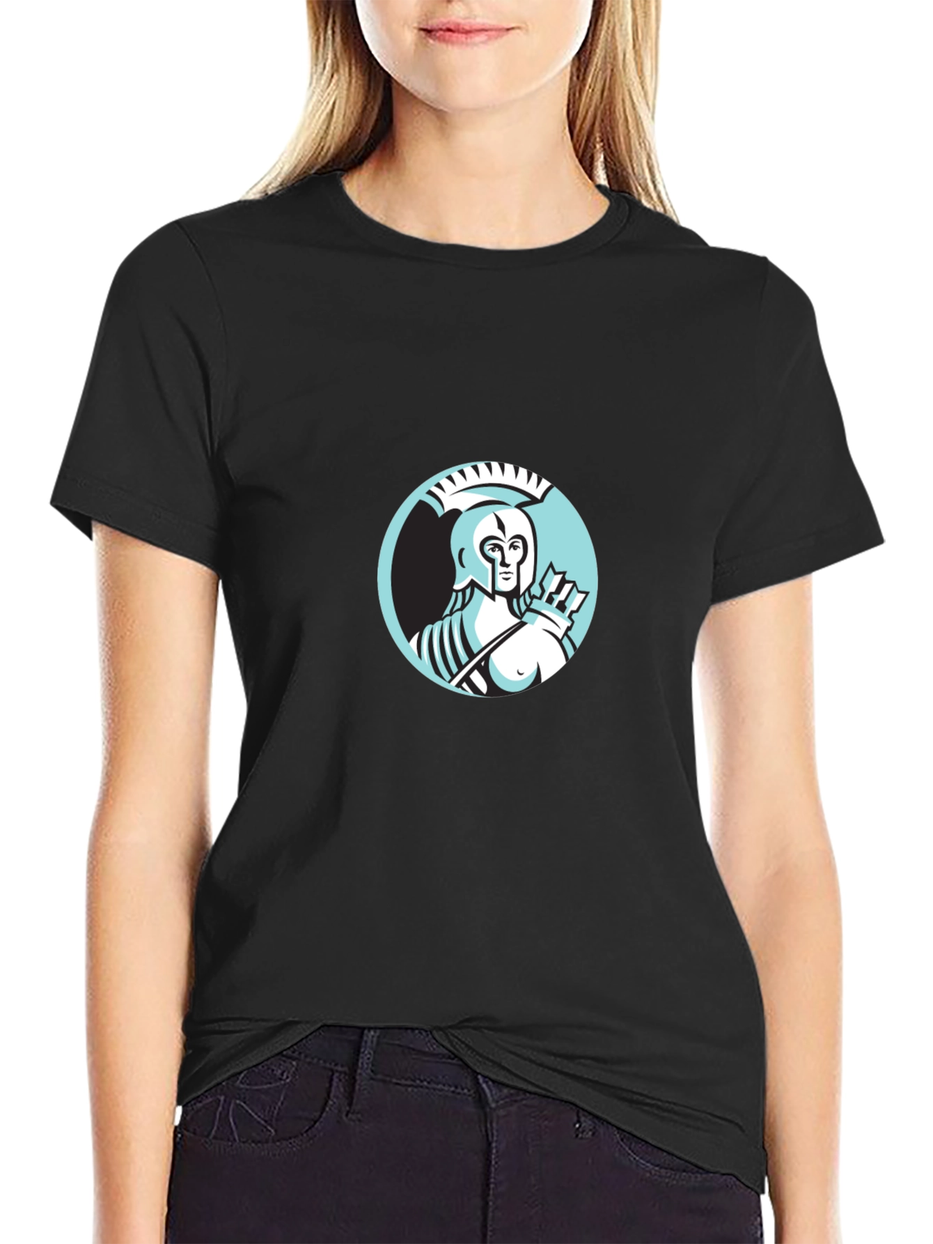 Camiseta Negra Hombre Diseño Guerrero Griego