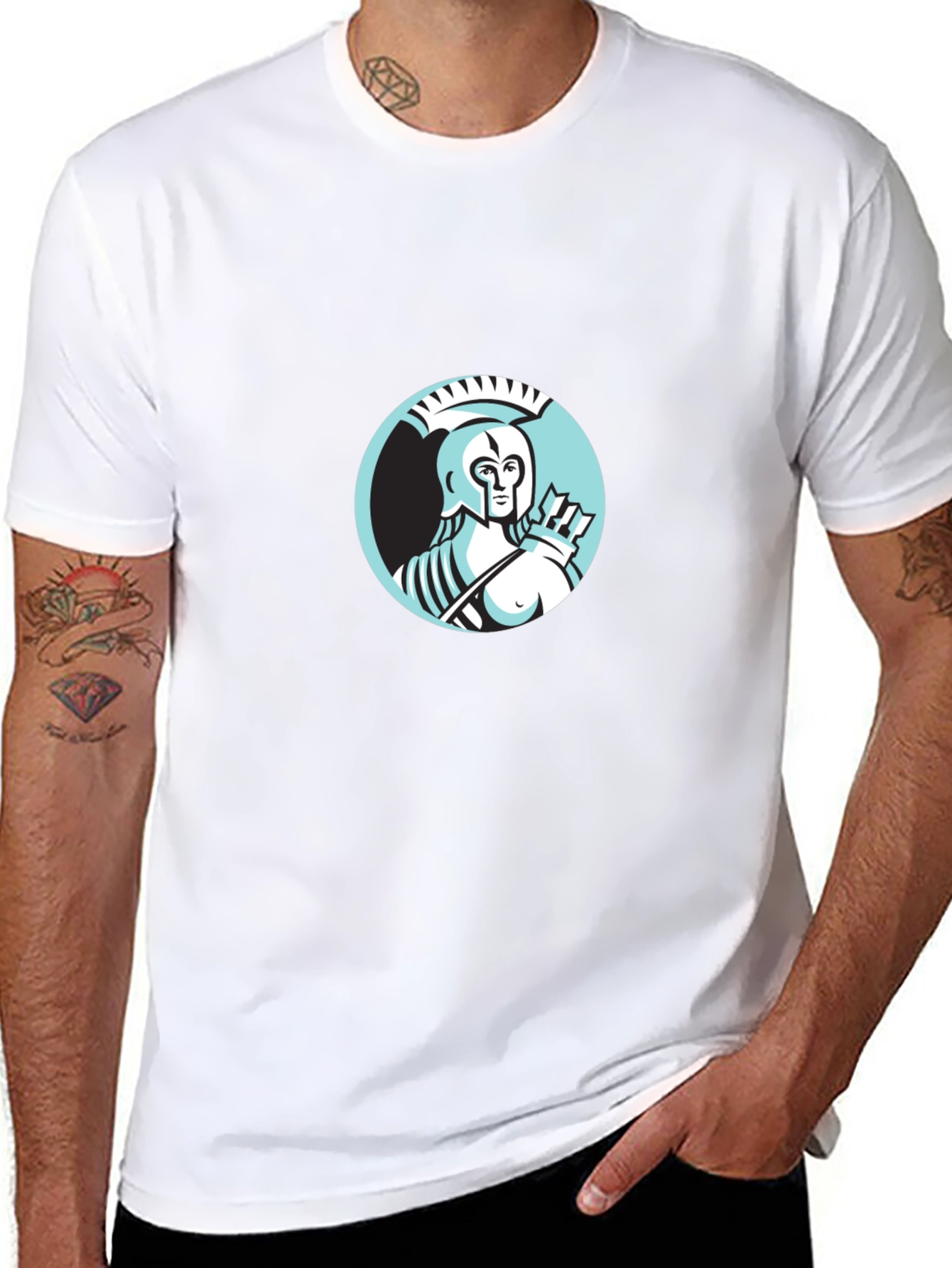 Camiseta Negra Hombre Diseño Guerrero Griego