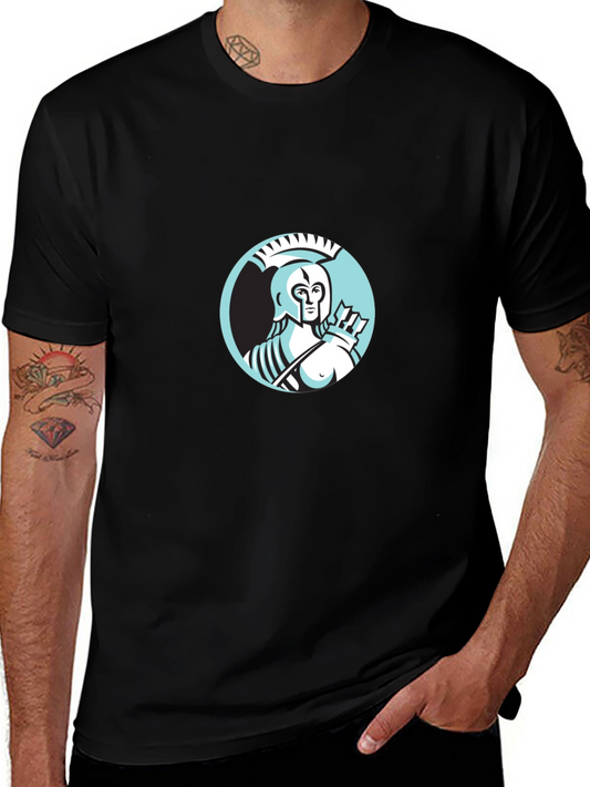 Camiseta Negra Hombre Diseño Guerrero Griego