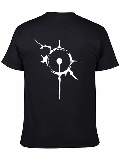 Camiseta Negra con Diseño Abstracto Blanco