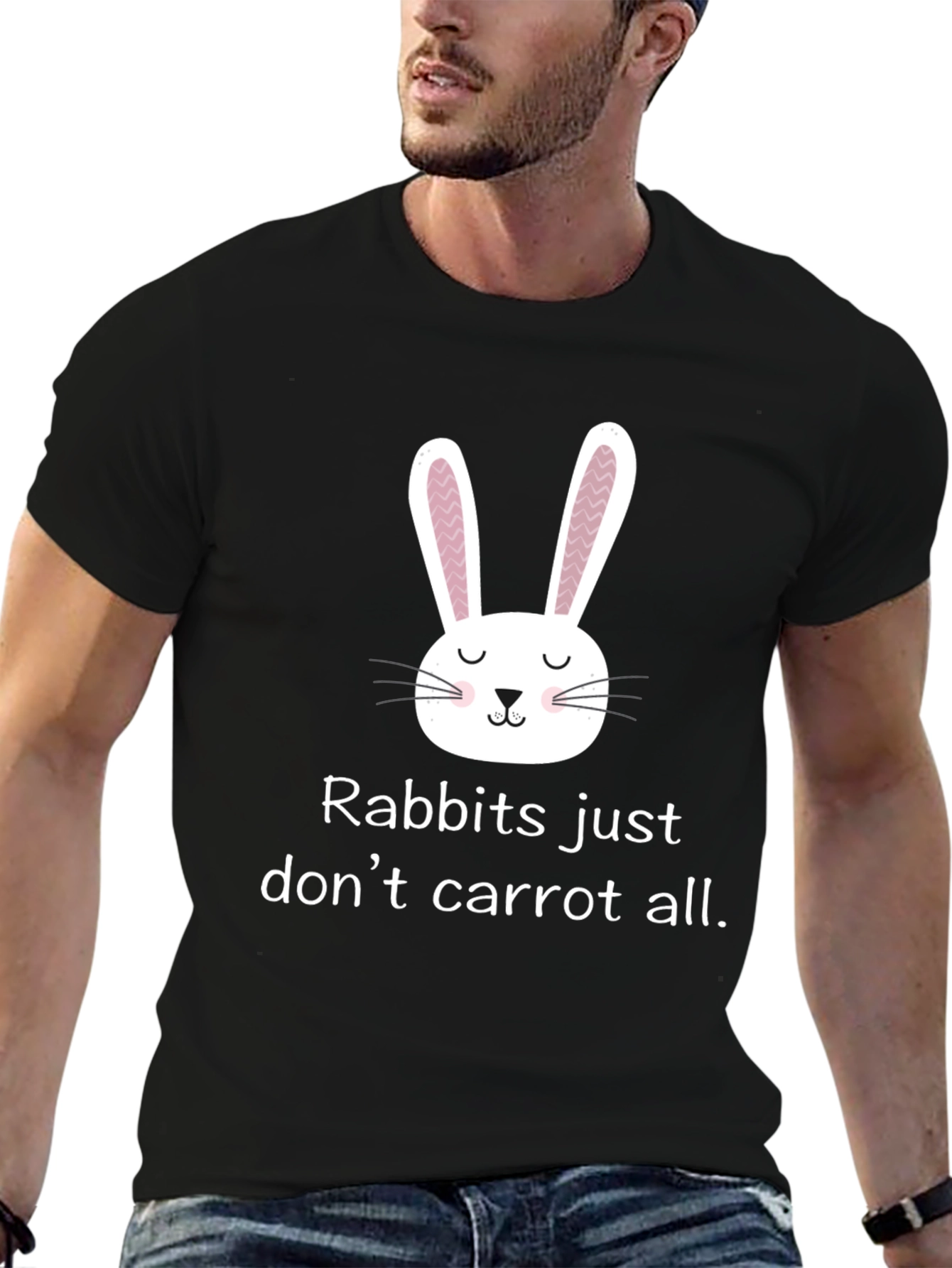 Camiseta negra con diseño de conejo divertido