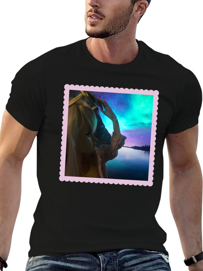Camiseta Negra Estampada: Fantasía Nórdica