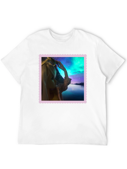 Camiseta Negra Estampada: Fantasía Nórdica