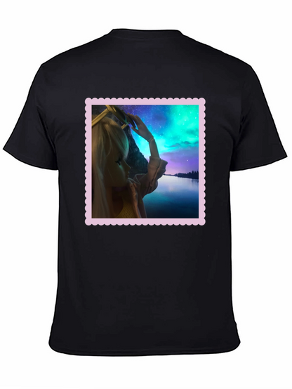 Camiseta Negra Estampada: Fantasía Nórdica