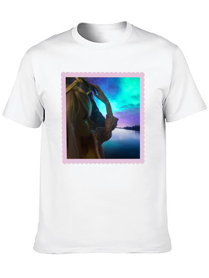 Camiseta Negra Estampada: Fantasía Nórdica