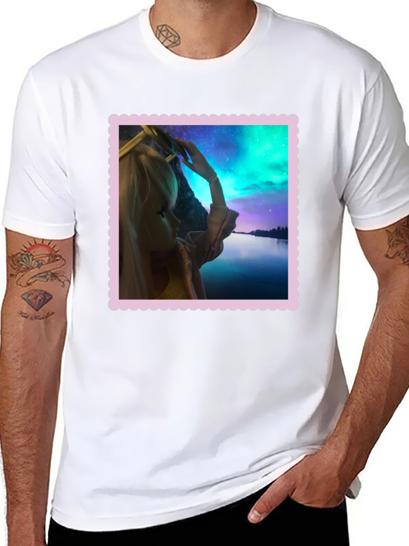 Camiseta Negra Estampada: Fantasía Nórdica