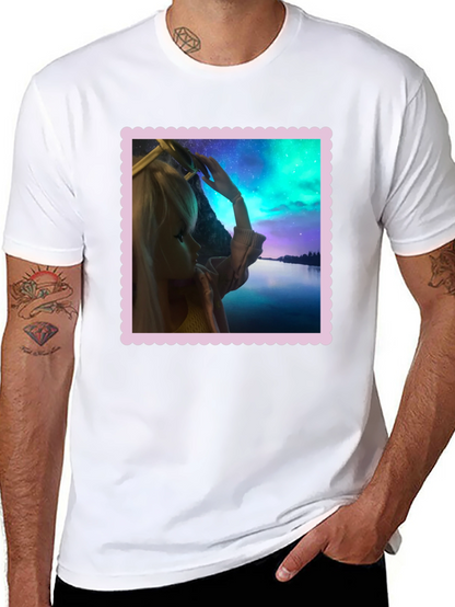 Camiseta Negra Estampada: Fantasía Nórdica