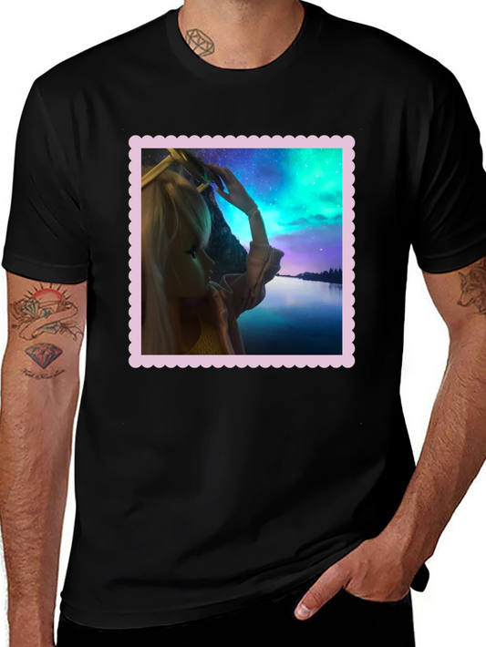 Camiseta Negra Estampada: Fantasía Nórdica