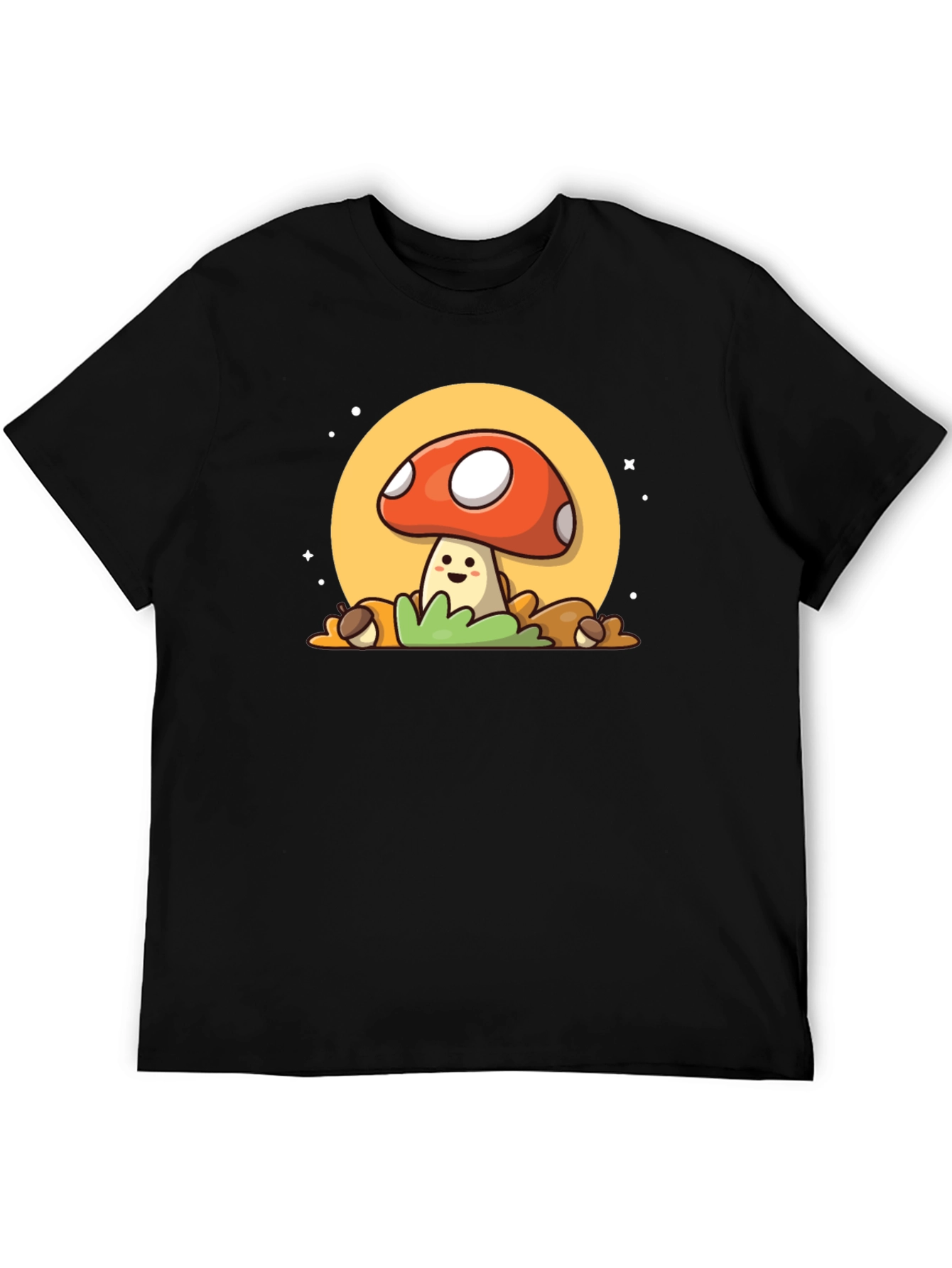 Camiseta Negra con Diseño de Hongo Adorable