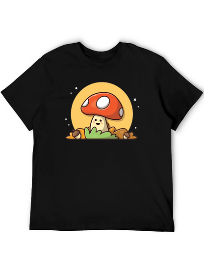 Camiseta Negra con Diseño de Hongo Adorable