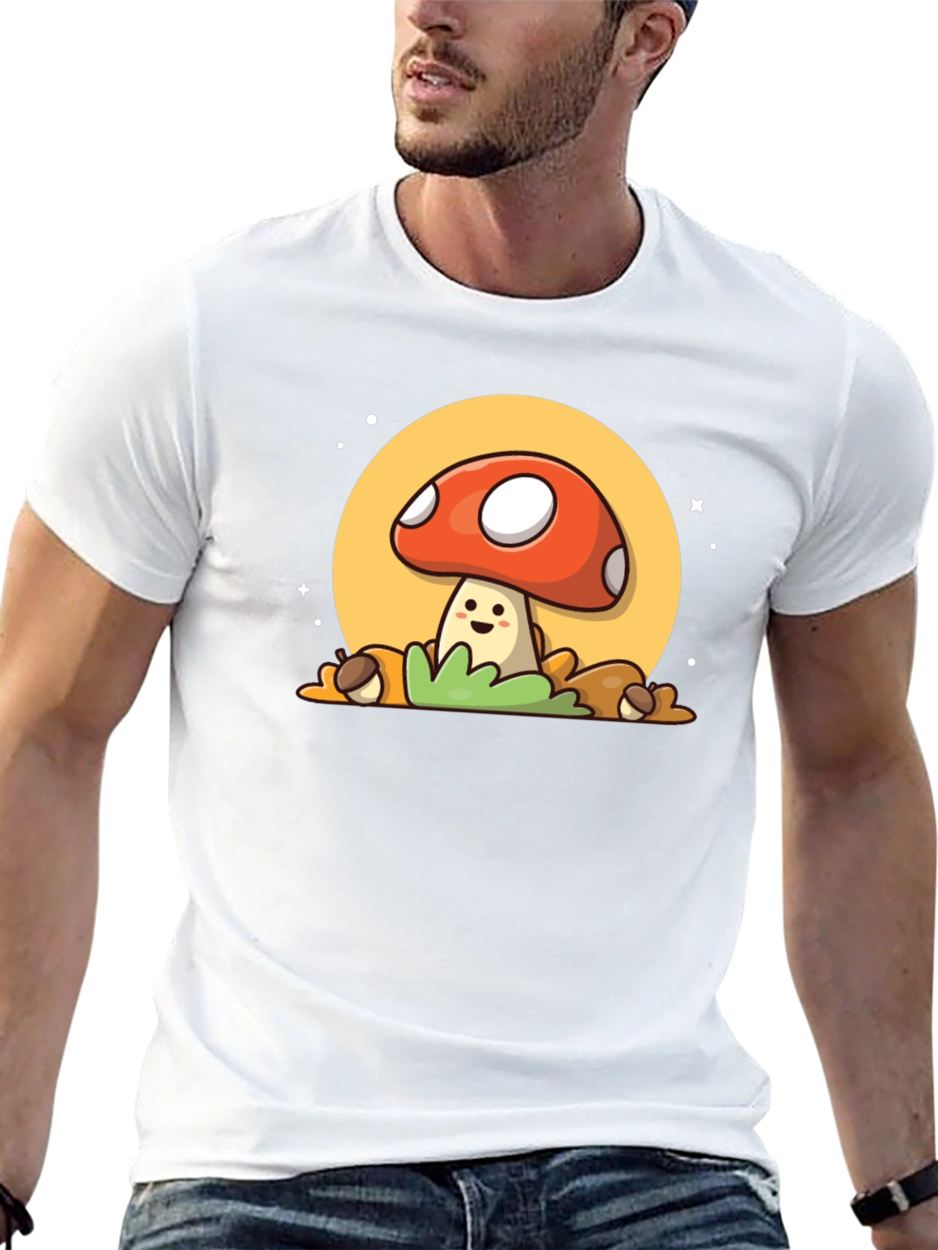 Camiseta Negra con Diseño de Hongo Adorable