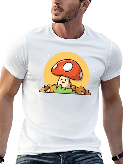 Camiseta Negra con Diseño de Hongo Adorable