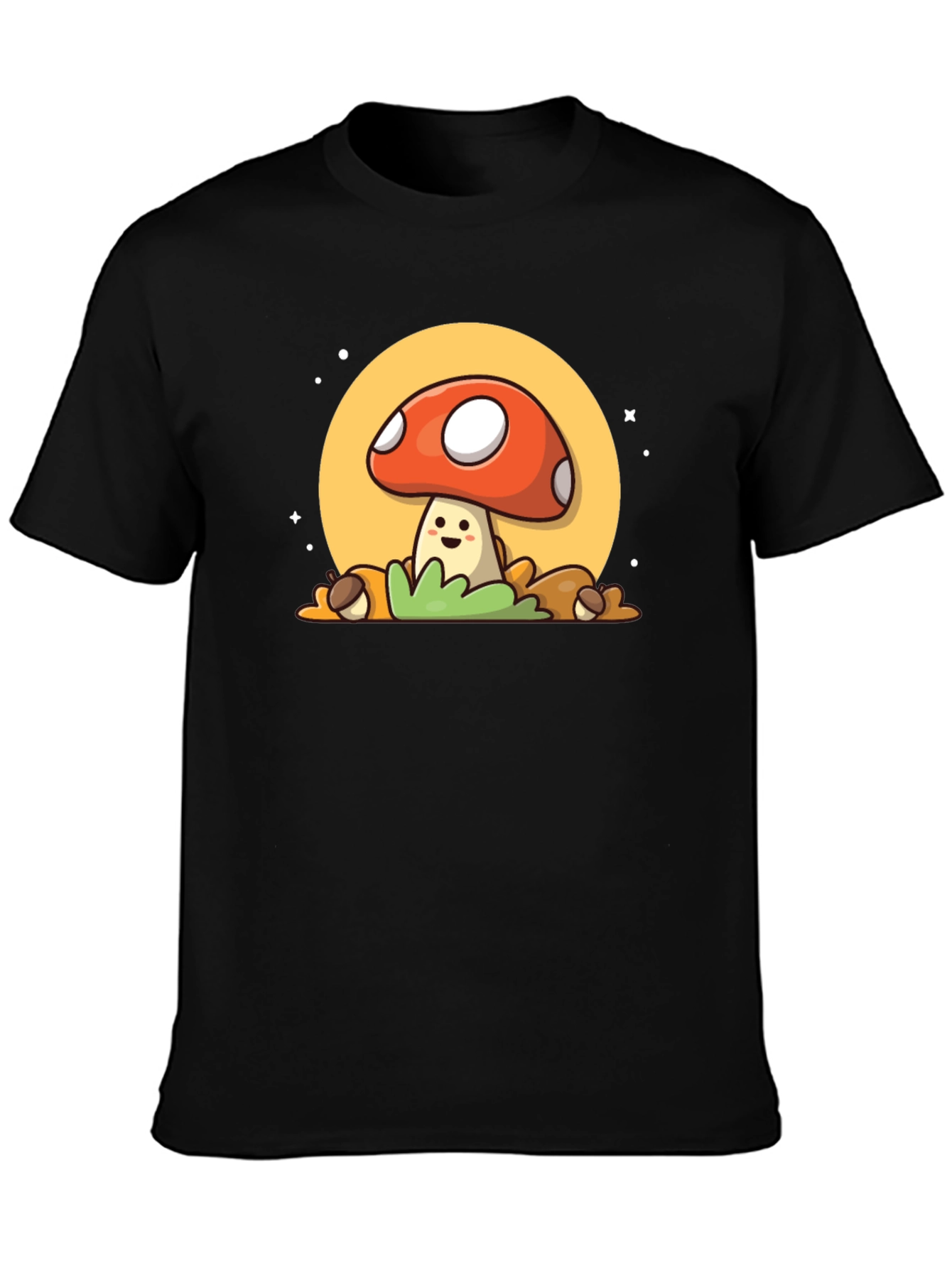 Camiseta Negra con Diseño de Hongo Adorable