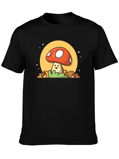 Camiseta Negra con Diseño de Hongo Adorable