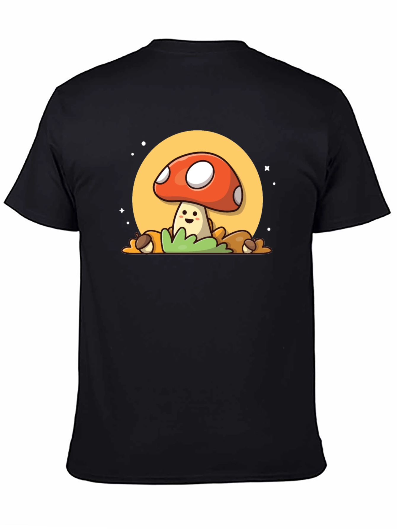Camiseta Negra con Diseño de Hongo Adorable