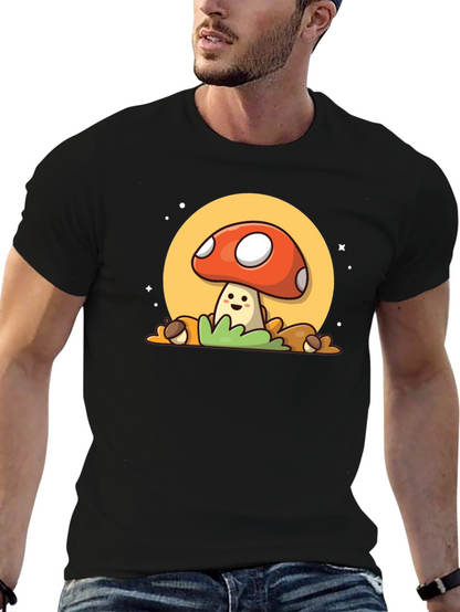 Camiseta Negra con Diseño de Hongo Adorable