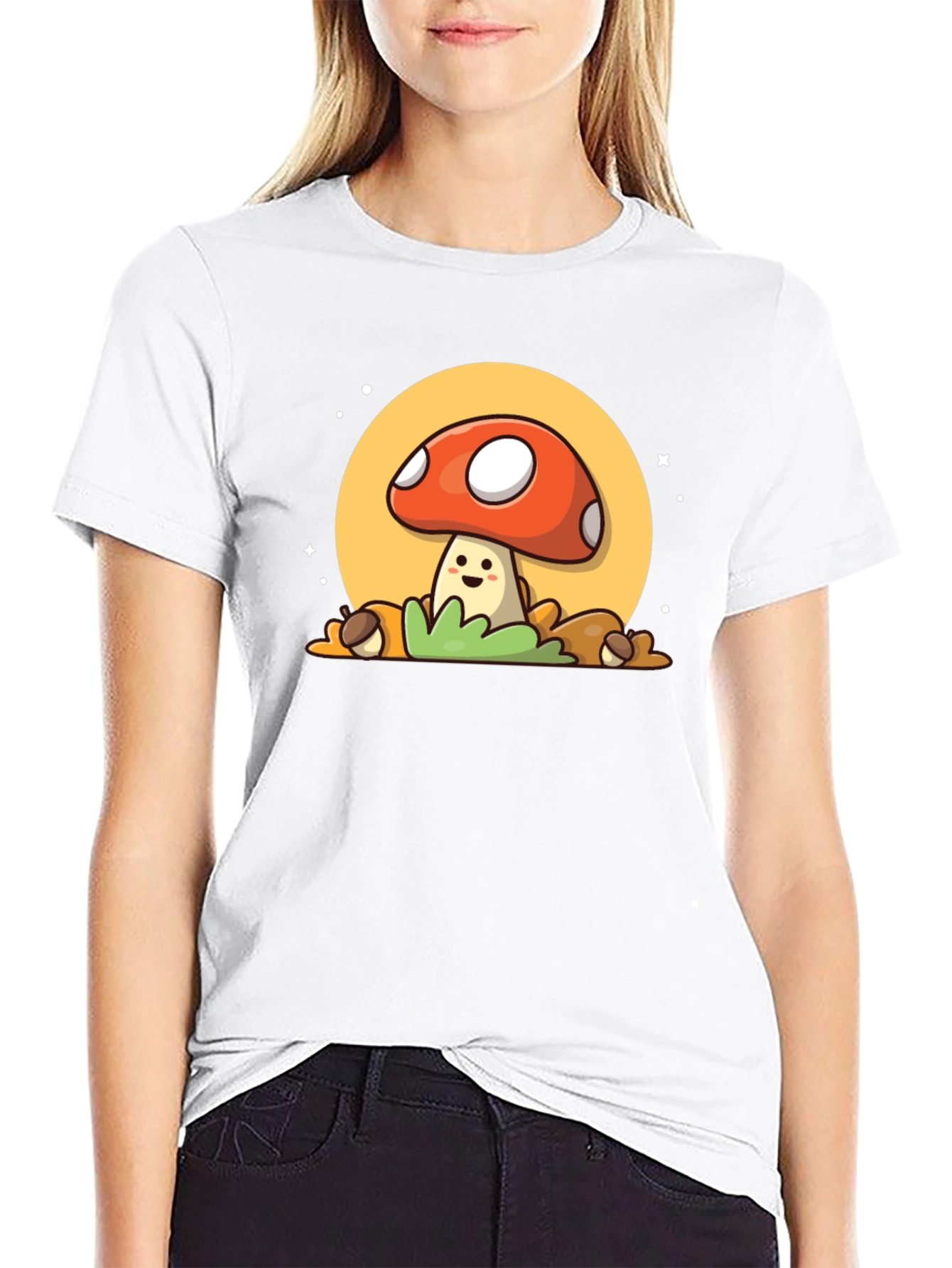 Camiseta Negra con Diseño de Hongo Adorable