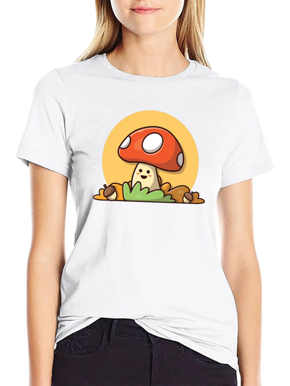 Camiseta Negra con Diseño de Hongo Adorable