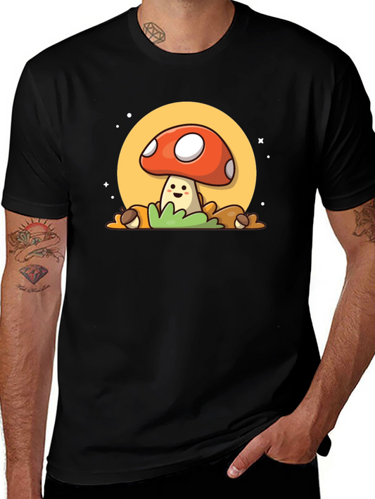 Camiseta Negra con Diseño de Hongo Adorable