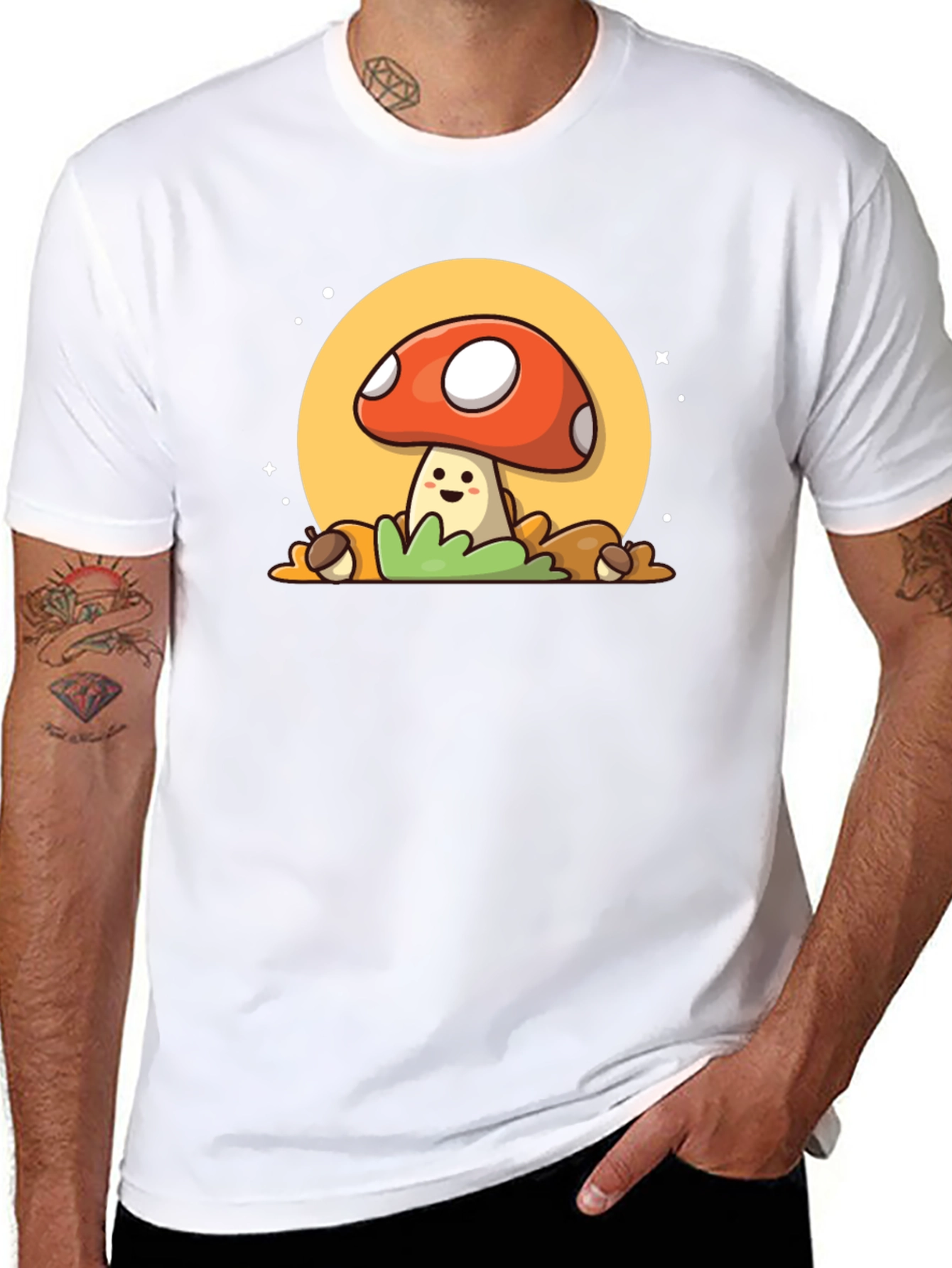 Camiseta Negra con Diseño de Hongo Adorable