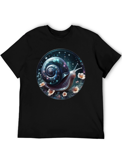 Camiseta Negra con Diseño de Caracol Cósmico