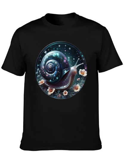 Camiseta Negra con Diseño de Caracol Cósmico