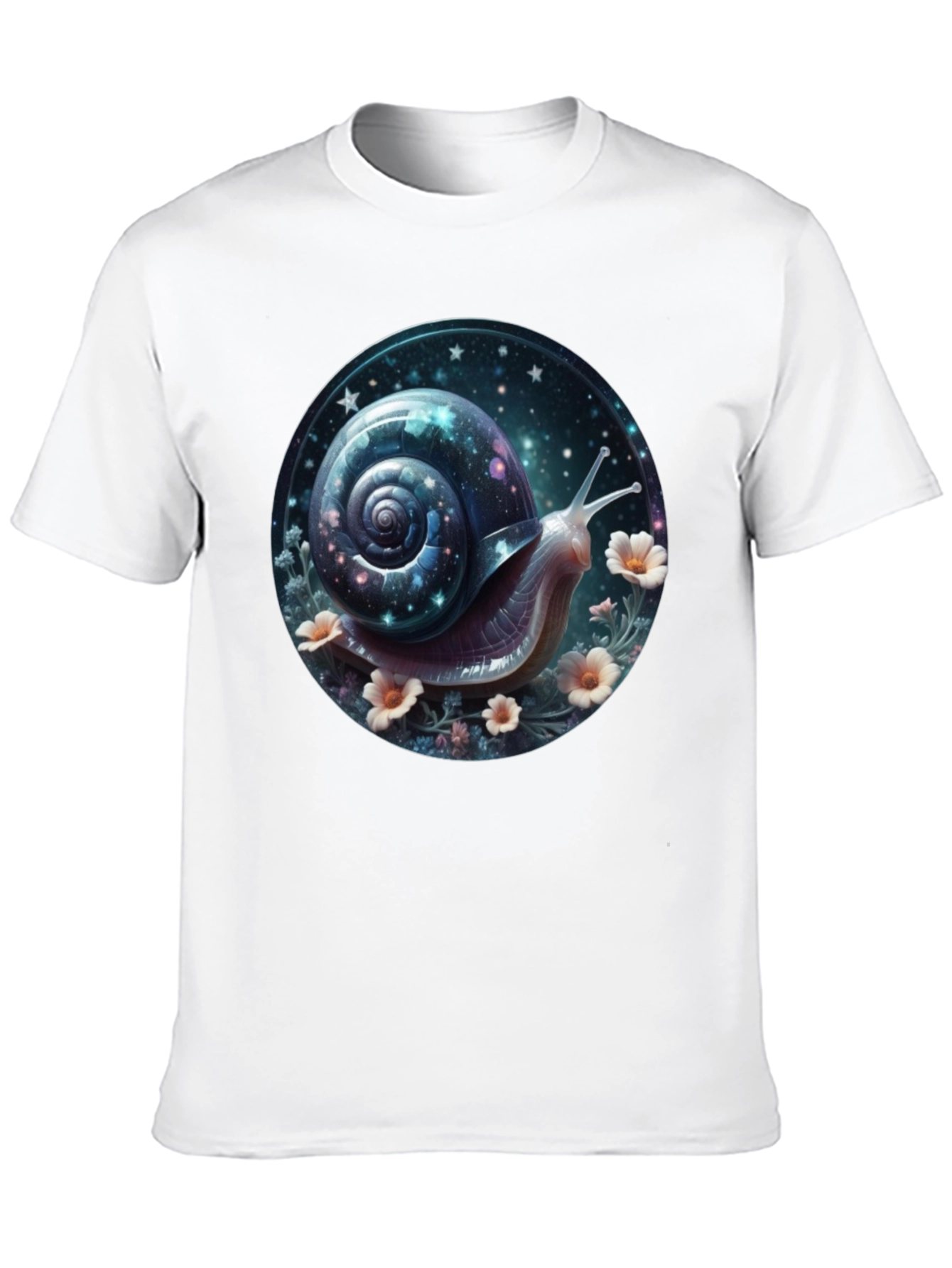 Camiseta Negra con Diseño de Caracol Cósmico