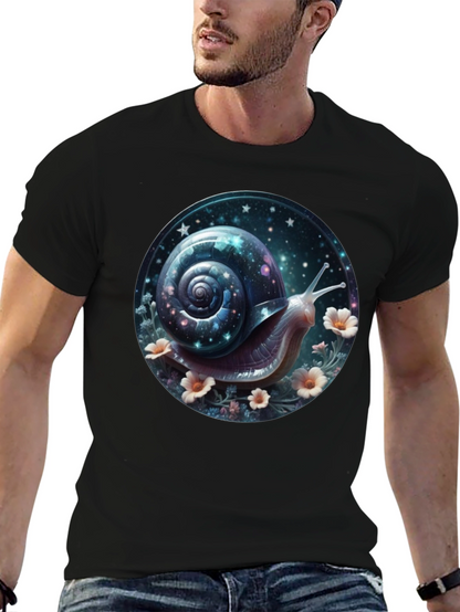 Camiseta Negra con Diseño de Caracol Cósmico