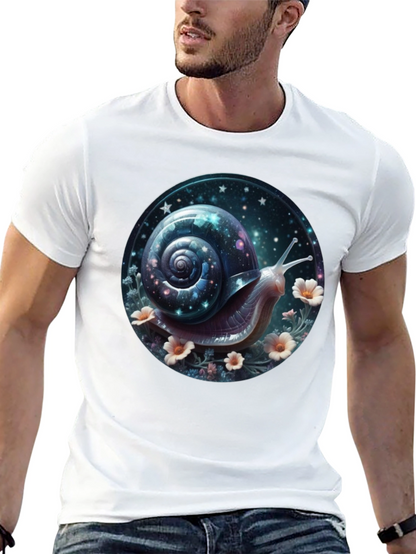 Camiseta Negra con Diseño de Caracol Cósmico