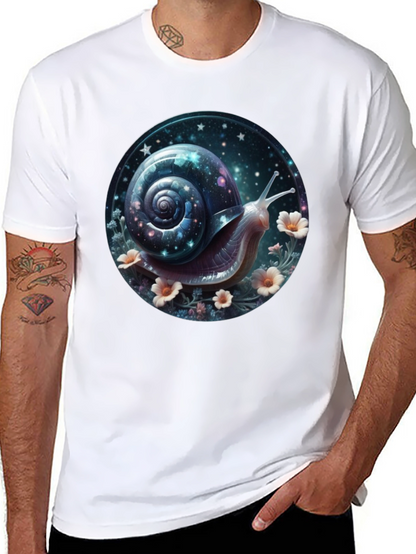 Camiseta Negra con Diseño de Caracol Cósmico