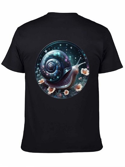 Camiseta Negra con Diseño de Caracol Cósmico