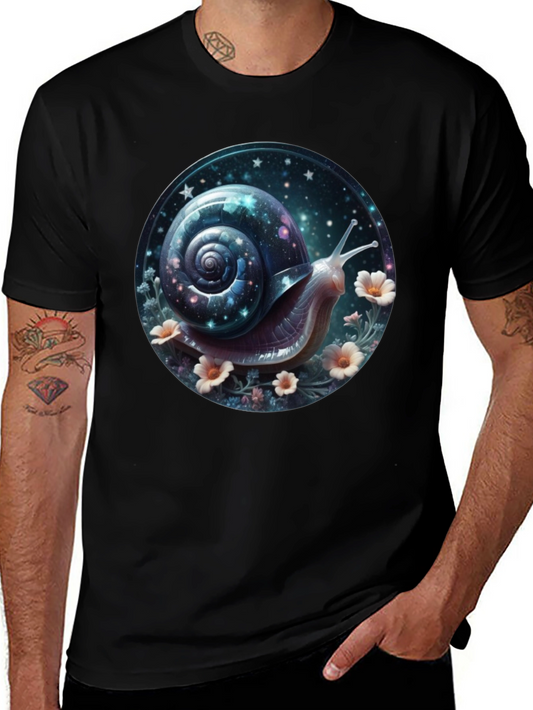 Camiseta Negra con Diseño de Caracol Cósmico