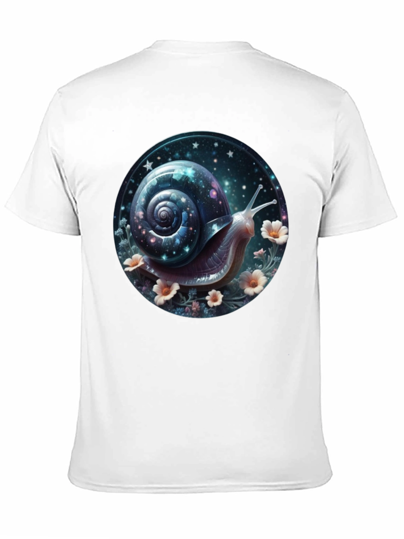 Camiseta Negra con Diseño de Caracol Cósmico