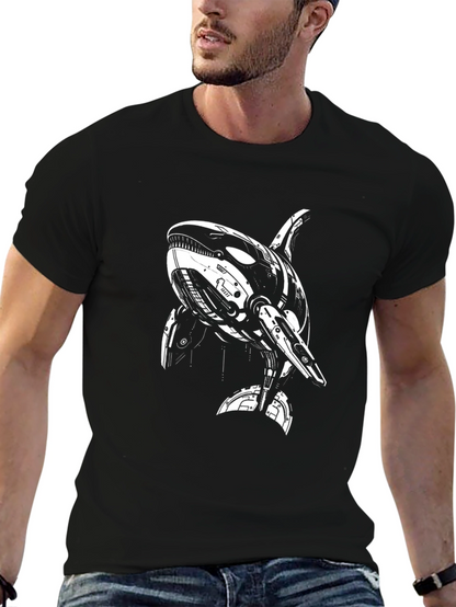 Camiseta Negra con Diseño de Orca Robótica