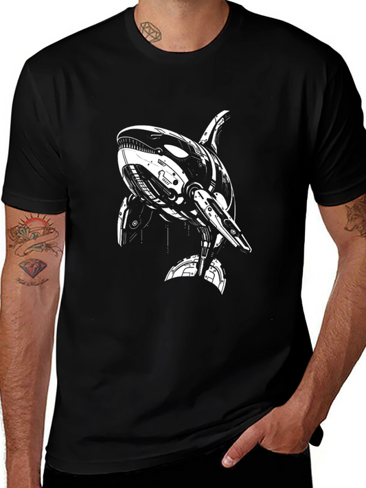 Camiseta Negra con Diseño de Orca Robótica