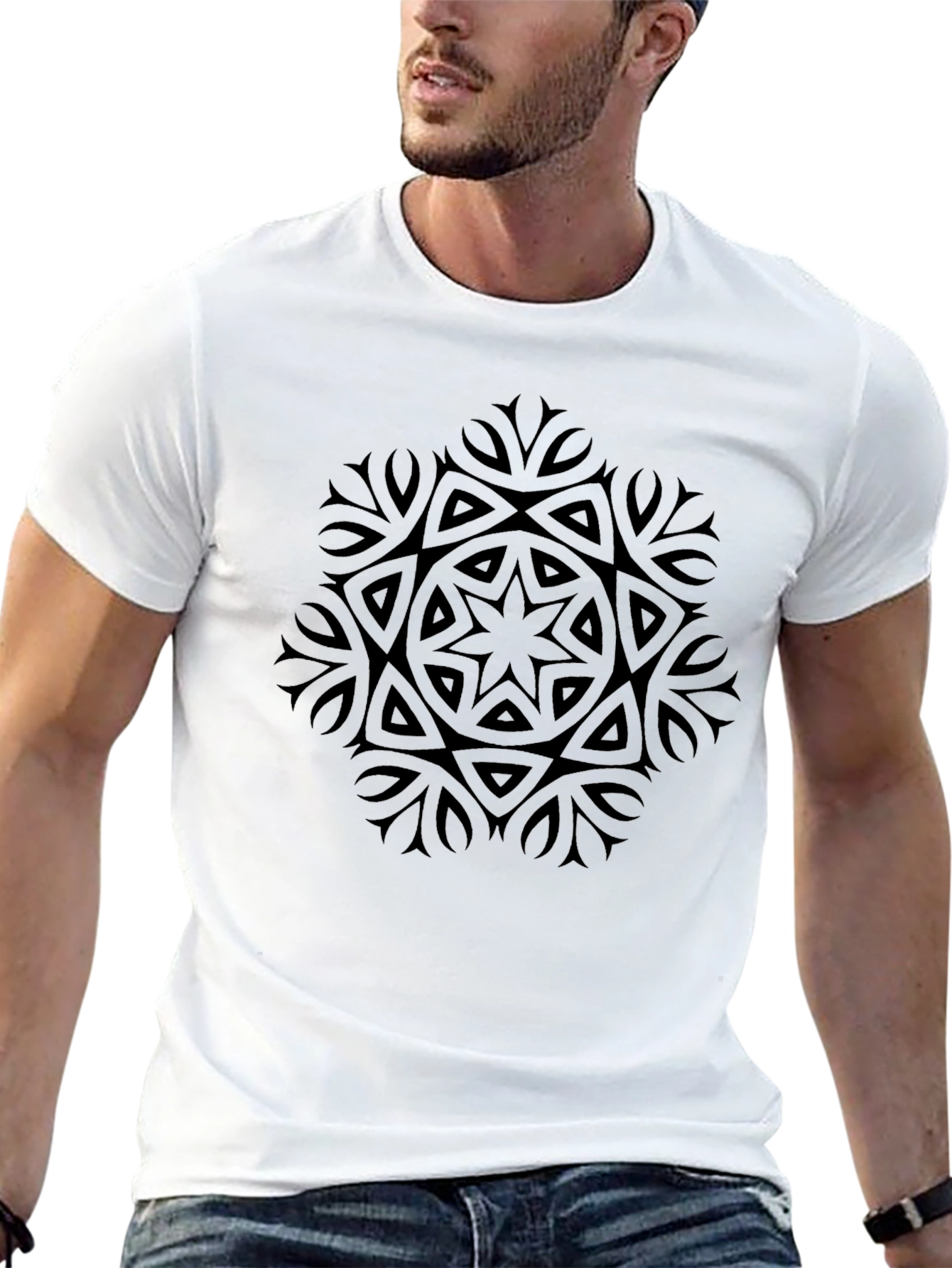 Camiseta Negra con Diseño Mandala Abstracto