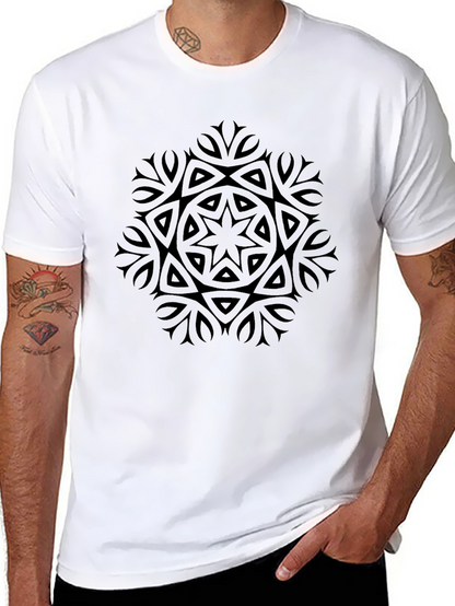 Camiseta Negra con Diseño Mandala Abstracto