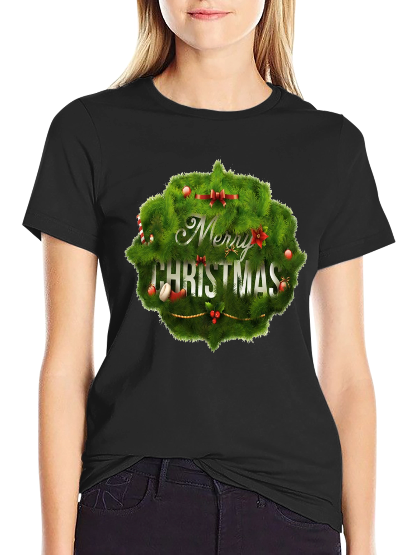 Camiseta Negra Navideña con Diseño Festivo