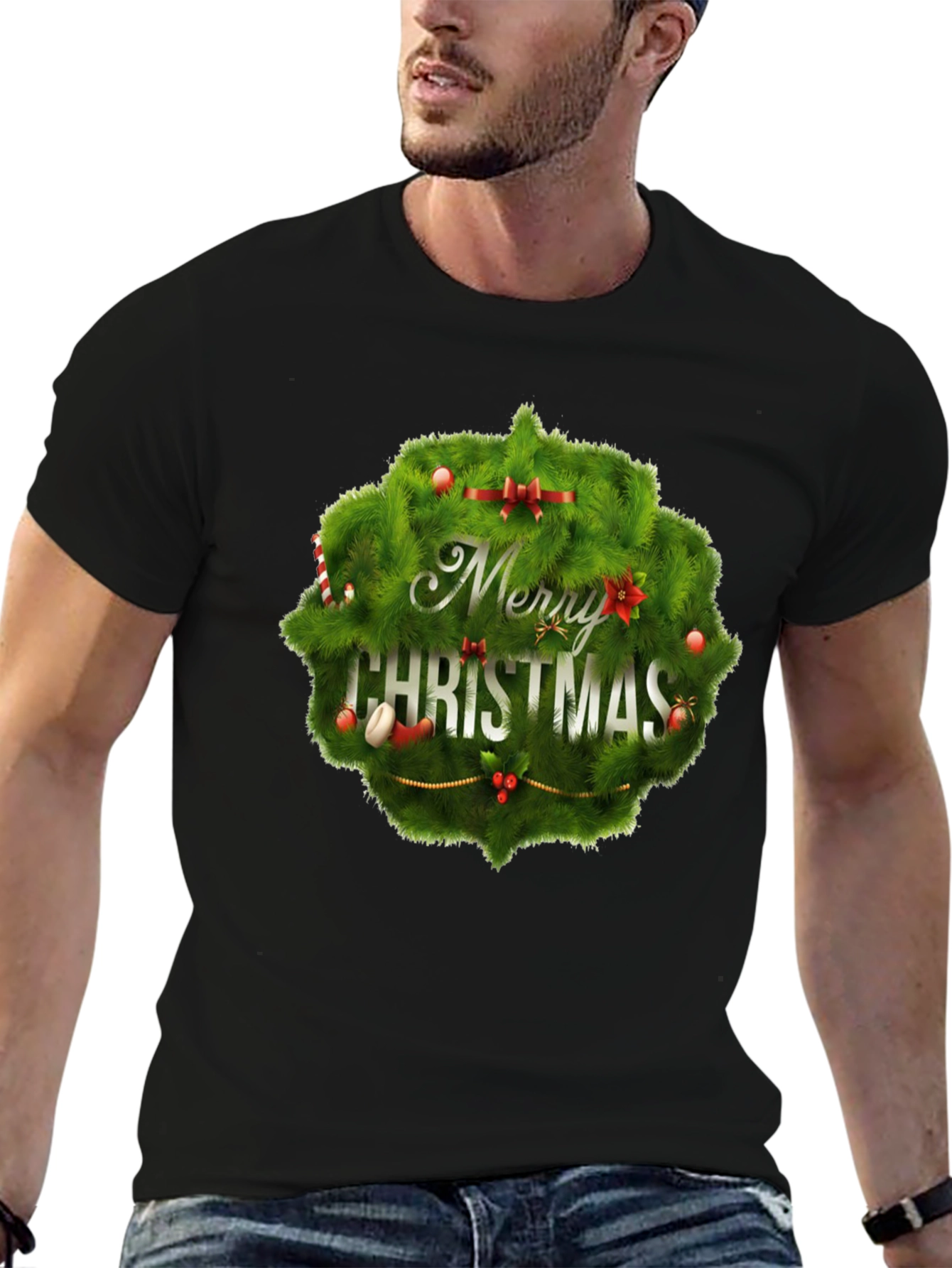 Camiseta Negra Navideña con Diseño Festivo