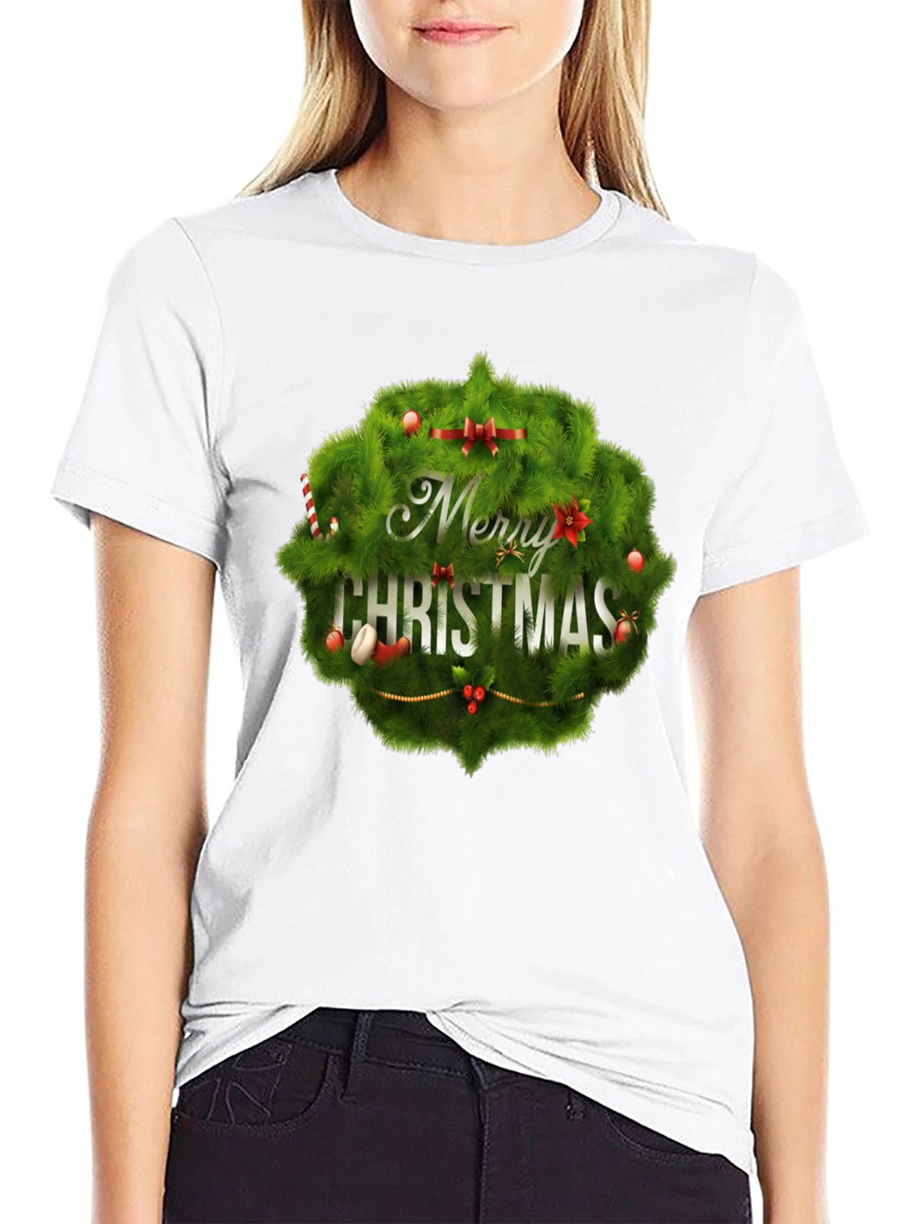 Camiseta Negra Navideña con Diseño Festivo