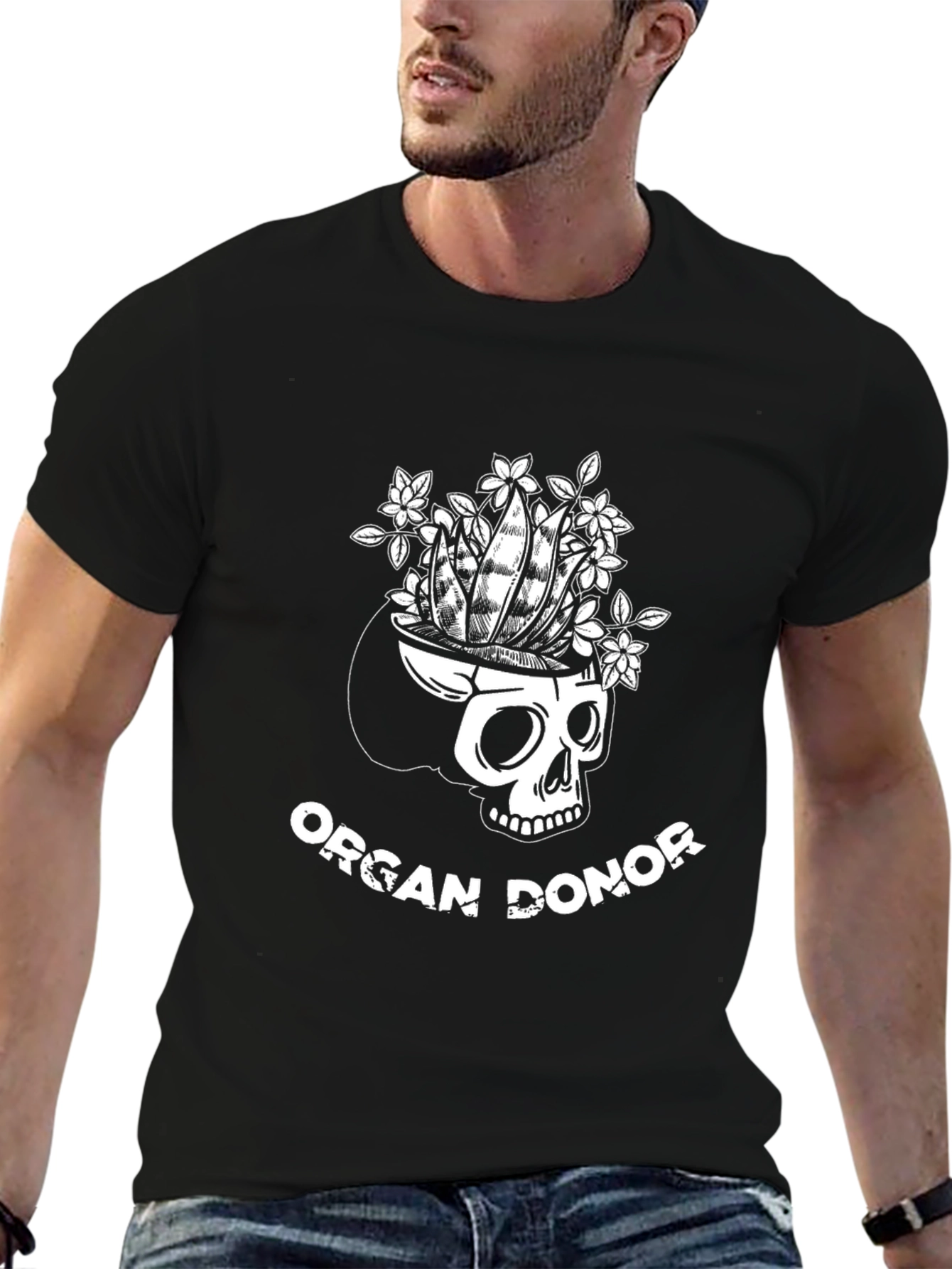 Camiseta Negra Diseño Calavera Donante de Órganos