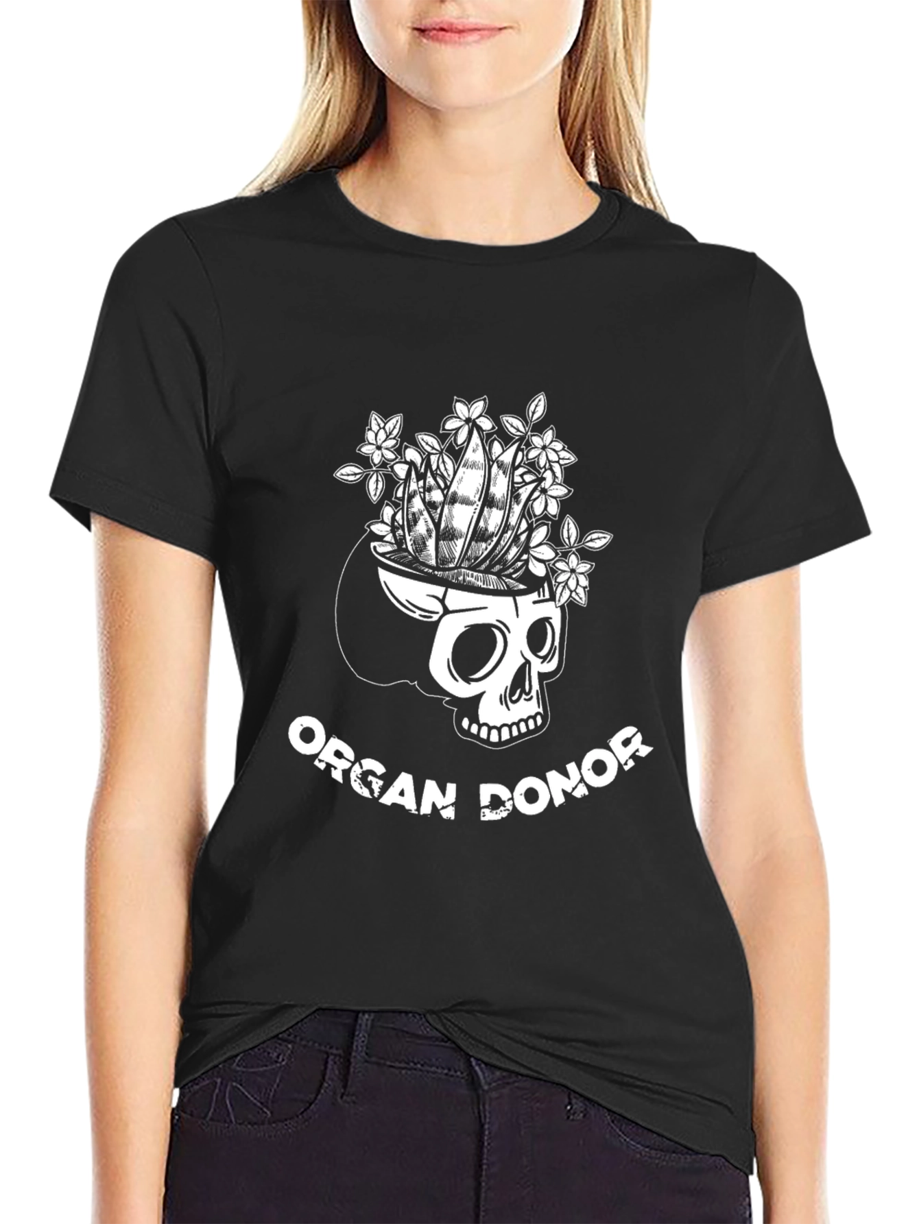 Camiseta Negra Diseño Calavera Donante de Órganos